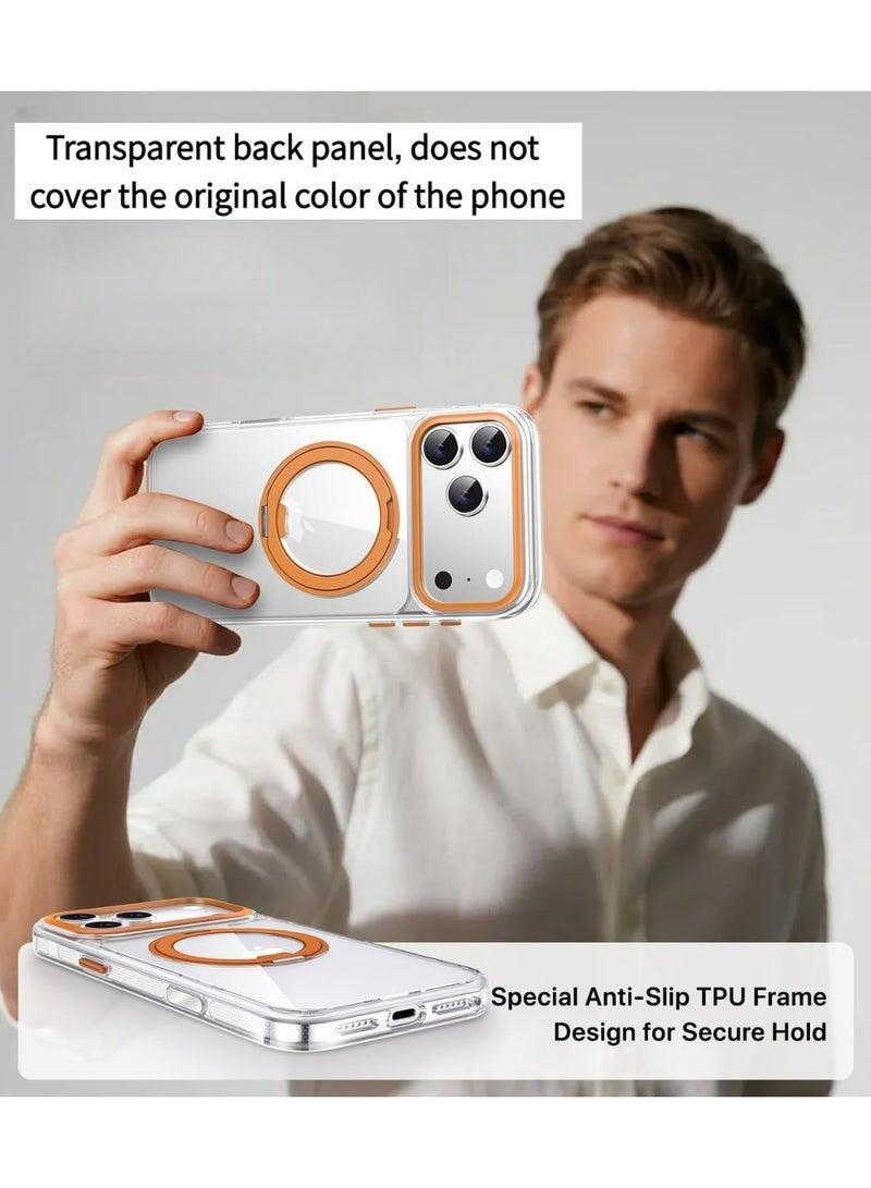 غطاء آيفون 17 برو ماكس المغناطيسي MagSafe، مضاد للاصفرار، واقي شفاف مقاوم للسقوط مع حامل دوار معدني وأزرار معدنية - Image 5